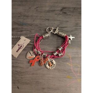 Just Jewelry Pink Cord Awareness Ribbon Charm Bracelet Pray For‎ A Cure Believe
